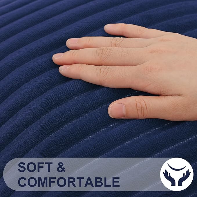 Simmore Decorative Spring Throw Pillow Covers 12x20 Set of 2, Soft Natural Plush Flannel Double-Sided Fluffy Lumbar Pillow Covers for Couch Sofa Living Room, Navy Blue