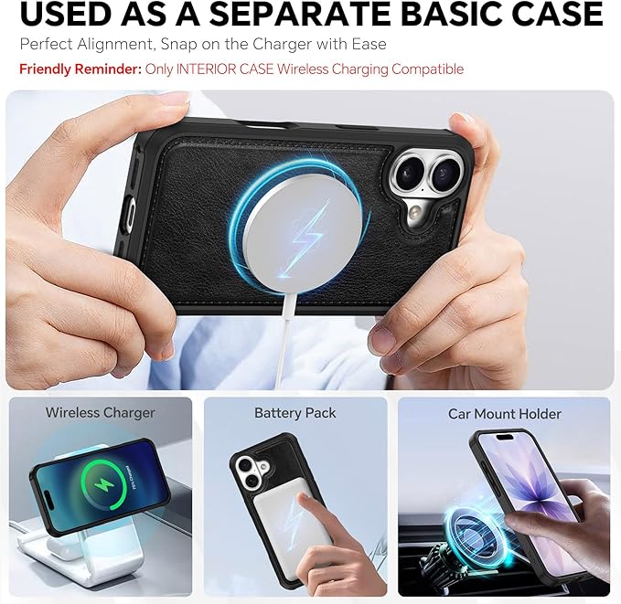TUCCH Detachable Case Wallet for iPhone 17 (6.3") 2025, Removable Wrist Strap, Wireless Charging, Stand, 4 Card Slots RFID Blocking, 2-in-1 Magnetic, PU Leather, Shockproof Folio Cover, Textured Black