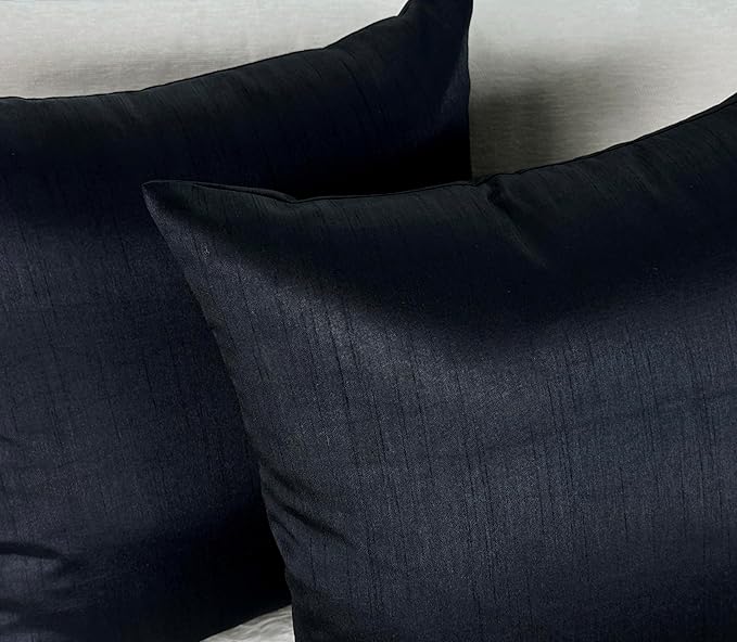 Aiking Home 24x24 Inches Faux Silk Square European Shams, Zipper Closure, Black (Set of 2)