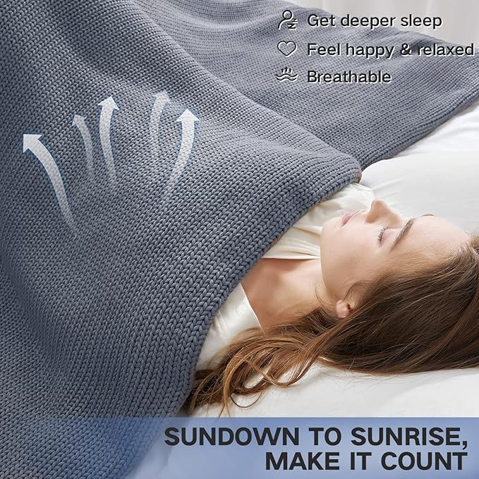 Guohaoi Knitted Weighted Blanket for Adults (Light Grey 50"x75" 20lbs) No Beads Cooling Throw Blanket for Hot Sleepers, Home Decor Breathable Chunky Knit Heavy Blanket Use on Full Size Bed