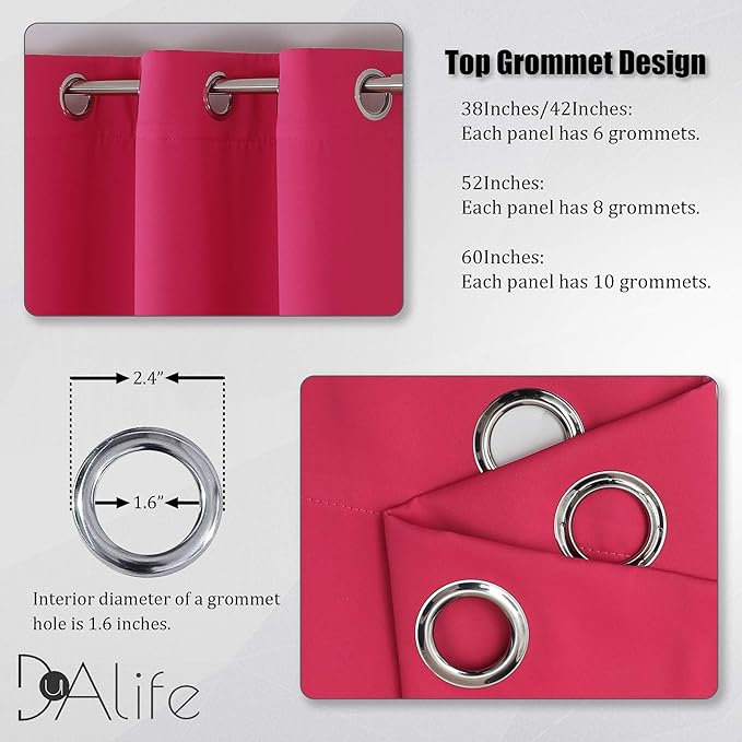 DUALIFE Pink Solid Blackout Curtains 84 Inches Long for Girls Bedroom Decor Grommet Room Darkening Thermal Insulated for Living Room 52''x 84'' Set of 2 Panels Raspberry Sorbet
