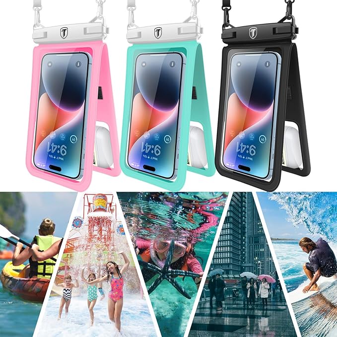 [2-Pack] Tekcoo Double Space Detachable Waterproof Phone Case IPX8 Pouch Lanyard Dry Bag for iPhone 17/16/15/14/13/12/Pro Max/Air/Pro/Xr/8/SE, Galaxy S25/S24/S23/S22/S21/FE/A17/A16/A15 up to 7"