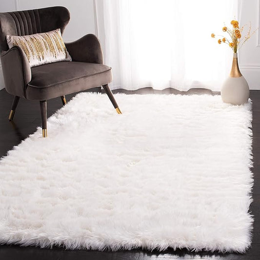 SAFAVIEH Faux Sheep Skin Collection 9' x 12' Ivory FSS235A Silken Glam 2.35-inch Thick Area Rug