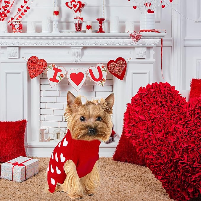 GOYOSWA Valentine Dog Sweater Dog Valentines Clothes Outfit Knitted Dog Heart Sweater for Small Medium Large Dogs Pets (Red, Small)