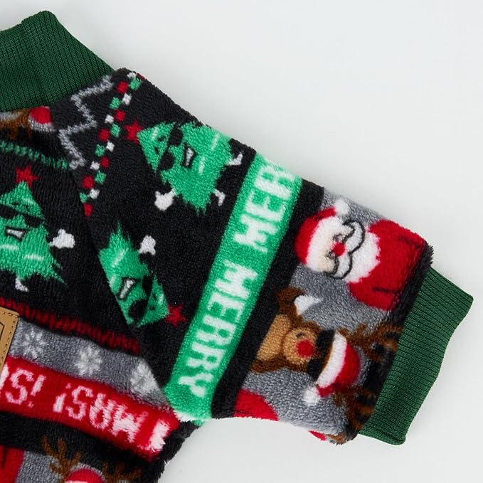 XPUDAC Christmas Dog Pajamas Fleece Dog Sweater Holiday Pet Outfit for Small Medium Dogs Girl Boy Puppy Clothes Onesie, 2XL