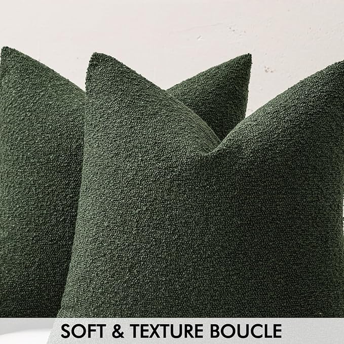 MIULEE 12x20 Inch Christmas Decorative Lumbar Throw Pillows for Bed Set of 2 Textured Boucle Neutral Winter Throw Pillow Covers Dark Green Accent Solid Pillowcases Sofa Livingroom Home Decor