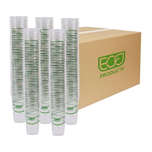 ECO PRODUCTS GreenStripe Clear Compostable 20oz PLA Large Plastic Cups, Case of 1000, Disposable Renewable Plant-Based Cold Cups, For Cold Drinks & Snacks, BPI Certified, ASTM Compliant.