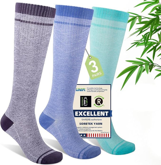 Iambamboo Compression Socks Women & Men, 15-20 mmHg Bamboo Viscose Knee High Soft Support for Flying Travel Daily