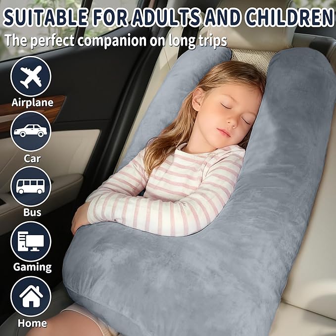 Car Pillow for Kids, Car Pillow, Travel Pillow Cushion for Car and Adults, Support Head and Neck on Road Trips, Grey