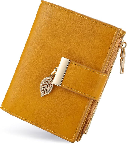yiijay Small Wallet Women RFID Blocking Leather Bifold Wallet Credit Card Holder for Women Ladies Compact Wallet Mini Purse With Zipper Pocket