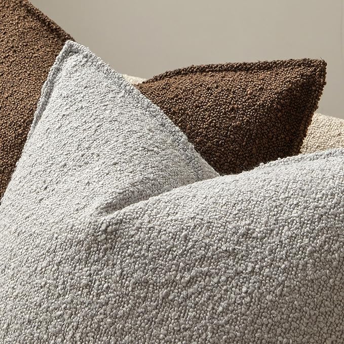 JUSPURBET 14x24 Throw Pillow Covers Set of 2 Decorative Pillow Covers for Couch Sofa Bed Cozy Boucle Textured Lumbar Cushion Covers Cases with Invisible Zipper for Living Room Home Decor,Silver Grey