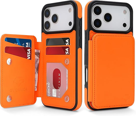GUERNICA for iPhone 17 Pro (6.3") Case Wallet with Card Holder, RFID Blocking Leather Protection, Shockproof Women Men Phone Case for Apple 17 Pro, Orange