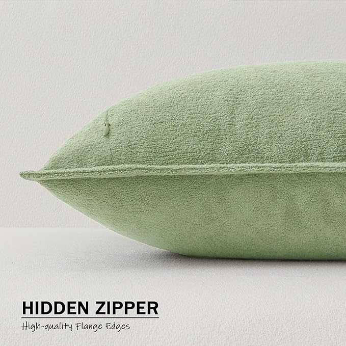 Kevin Textile Spring Waterproof Decorative Pillow Covers Sage Green 24x24 Inch Pack of 2 Soft Boucle Textured Euro Pillowcases Elegant Accent Pillows for Couch Sofa Chair Bed Home Decor Indoor Outdoor