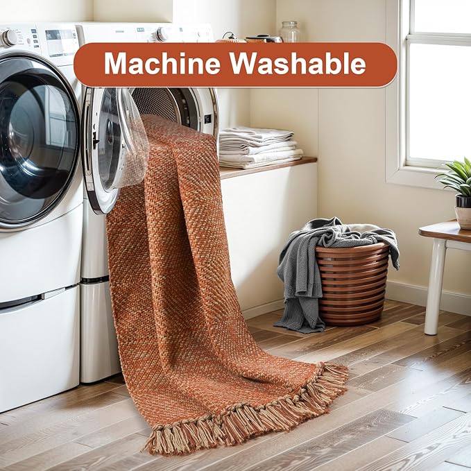 Collive Long Hallway Runner Rug 2.6' x 10', Washable Runner Indoor Entryway Rug, Terracotta Braided Woven Kitchen Runner Rugs Low-Profile Front Door Floor Carpet for Laundry Room Bedroom
