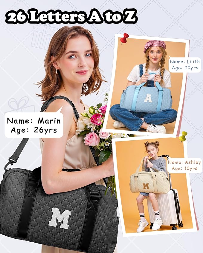 Elilier Travel Bags, Gifts for Friends Female Women, Initial Travel Duffel Bag, Gym Bag, Personalized Weekender Bag, Friend Wedding Girlfriend Birthday Gifts for Teen Girls, Graduation Gifts
