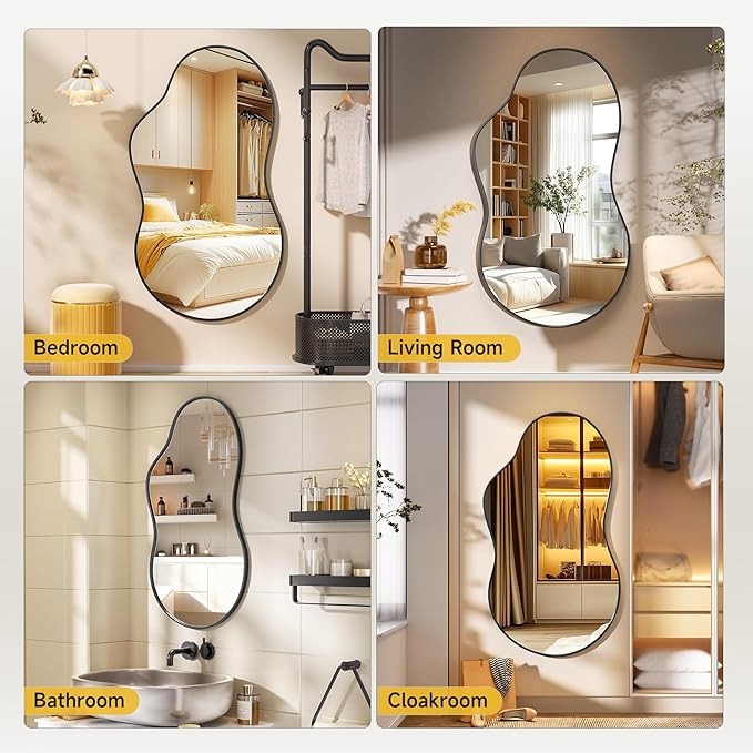 Hasipu Irregular Wall Mirror - 35"x24" Asymmetrical Mirror, Modern Decorative Mirrors for Living Room, Entryway, Hallway, Bathroom, Bedroom,Wall Mounted Home Decor (Black)