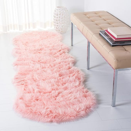 SAFAVIEH Faux Sheep Skin Collection Runner Rug - 2'6" x 6', Pink, Silken Glam Design, Non-Shedding & Easy Care, 2.35-inch Thick Ideal for High Traffic Areas in Living Room, Bedroom (FSS115G)