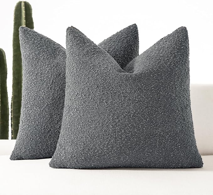 Boucle Decorative Throw Pillow Covers for Couch Set of 2, 18x18 inches, Charcoal