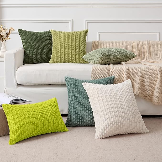 Kevin Textile Decorative Pillow Covers Set of 2 Striped Plush Corduroy Pillows Pillowcases Boho Home Decor Cushion Covers for Couch Sofa Bed Living Room 24x24 Inch, Christmas Green