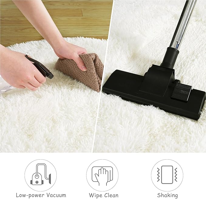Round Fluffy Rugs 5Ft for Girls Bedroom, Cream White Shag Circle Kids Rug Non-Slip for Bedside Dorm Nursery Playroom, Soft Cute Area Rugs for Living Room Decor