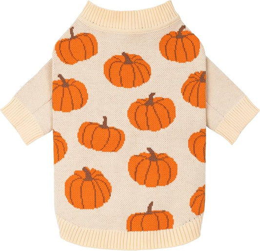 Fitwarm Pumpkin Dog Sweater, Thanksgiving Outfit for Small Dogs Boy Girl, Pet Outfit, Orange, Beige, Small