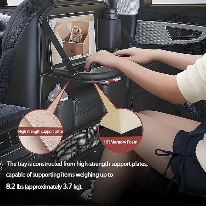FASTAGEI Universal Foldable Car Backseat Organizer with Table Tray, Car Seat Back Protector with Touch Screen Phone Holder, Premium Leather Kick Mats with Storage Pockets Tissue Holder (Brown)