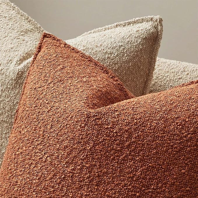 JUSPURBET Rust Decorative Pillow Covers 20x20 Set of 2 Throw Pillow Covers for Couch Sofa Bed Cozy Boucle Textured Cushion Covers Cases with Hidden Zipper for Living Room Home Decor