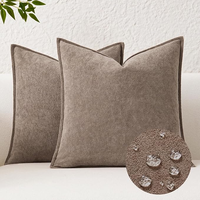 Kevin Textile Waterproof Decorative Pillow Covers Taupe 22x22 Inch Pack of 2 Soft Boucle Textured Euro Pillowcases Elegant Accent Pillows for Couch Sofa Chair Bed Home Decor Indoor Outdoor