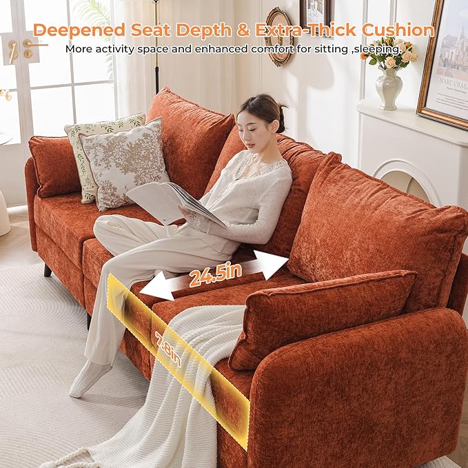 104'' Modular Sectional Sofa with Seats Storage,Oversized L Shaped Couch with Deep Seat,3-Seater Comfy Cloud Couches for Living Room, Movable Ottoman,Chenille,Orange