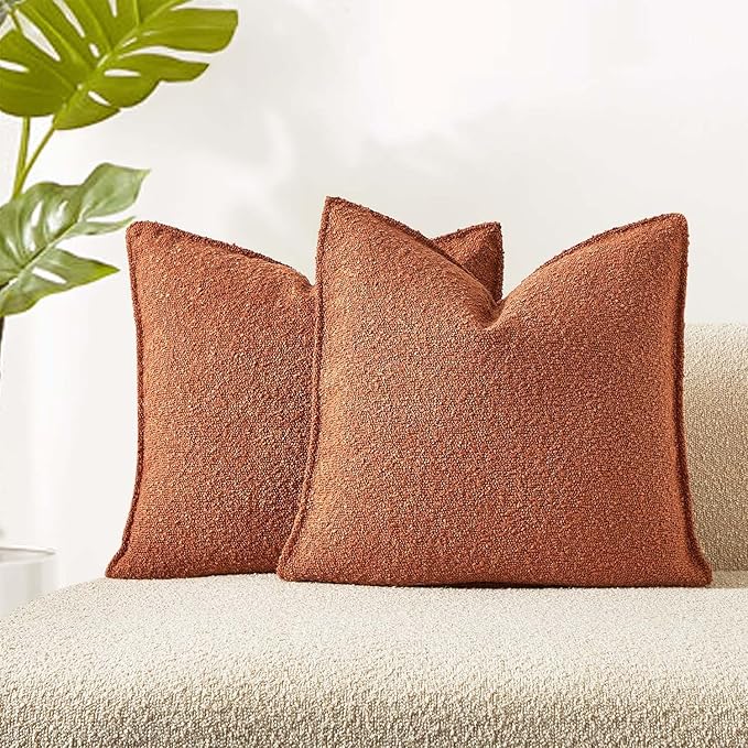 JUSPURBET Rust Decorative Pillow Covers Set of 2 Throw Pillow Covers for Couch Sofa Bed Cozy Boucle Textured Cushion Covers Cases with Hidden Zipper for Living Room Home Decor 16x16