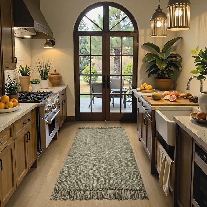 Collive 3x5 Small Area Rugs, Machine Washable Natural/Green Rug Modern Braided Kitchen Rugs, Neutral Reversible Throw Carpet Farmhous Woven Rug for Entryway Indoor Nursery Mudroom Living Room