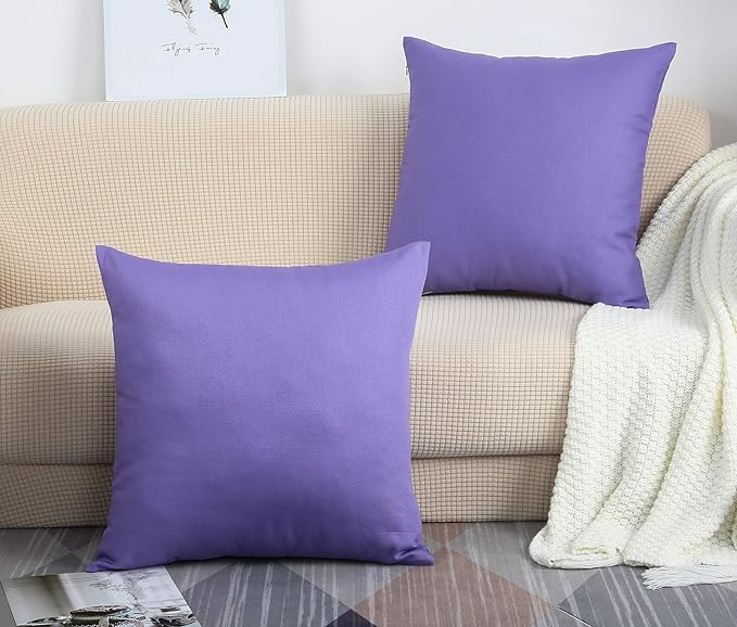 TangDepot Handmade Decorative Solid 100% Cotton Canvas Throw Pillow Covers /Pillow Shams, (16" x16" , Violet, 1 Count (Pack of 1))