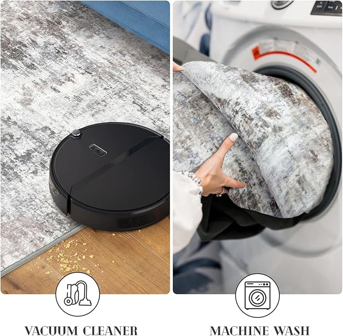 Modern Abstract Small Area Rug Indoor 3x5 Washable Rug Non-Slip Soft Beige Grey Neutral Entryway Rug Kitchen Mats Thin Print Faux Wool Floor Carpet Throw Rugs for Entrance Bedroom Home Decor