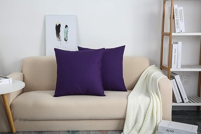 TangDepot Handmade Decorative Solid 100% Cotton Canvas Throw Pillow Covers/Pillow Shams, (28" x28" , Purple, 1 Count (Pack of 1))