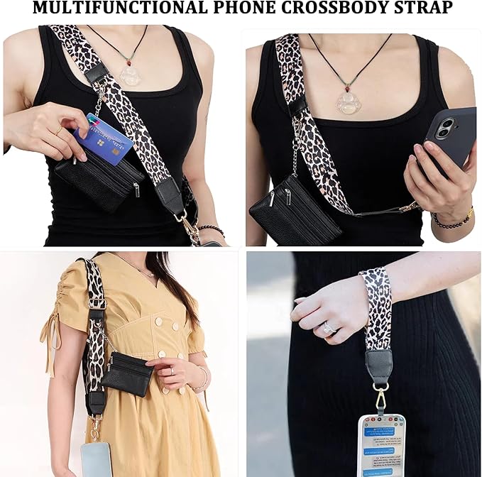 Crossbody Body Phone Holder for Women, New Phone Strap with Zippered Pouch, Adjustable Crossbody Strap (Brown Black)