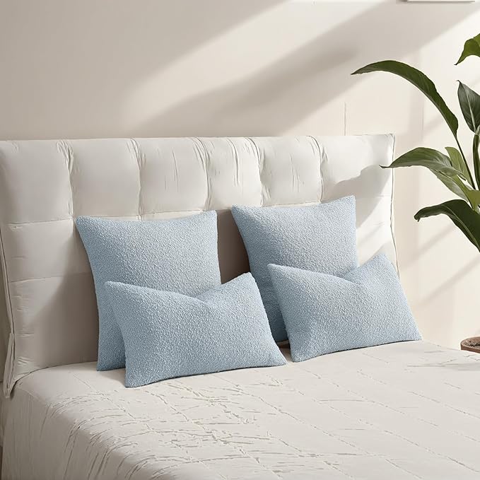 HAUSSY Set of 2 20x20 Decorative Throw Pillow Covers, Soft Cozy Textured Boucle Couch Cases, Home Decor for Couch Bed Living Room, Dusty Blue