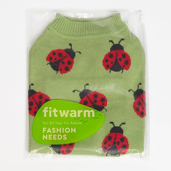 Fitwarm Ladybug Dog Sweater, Warm Dog Winter Clothes for Small Dogs Boy Girl, Pet Outfit, Green, Red, Black, XS