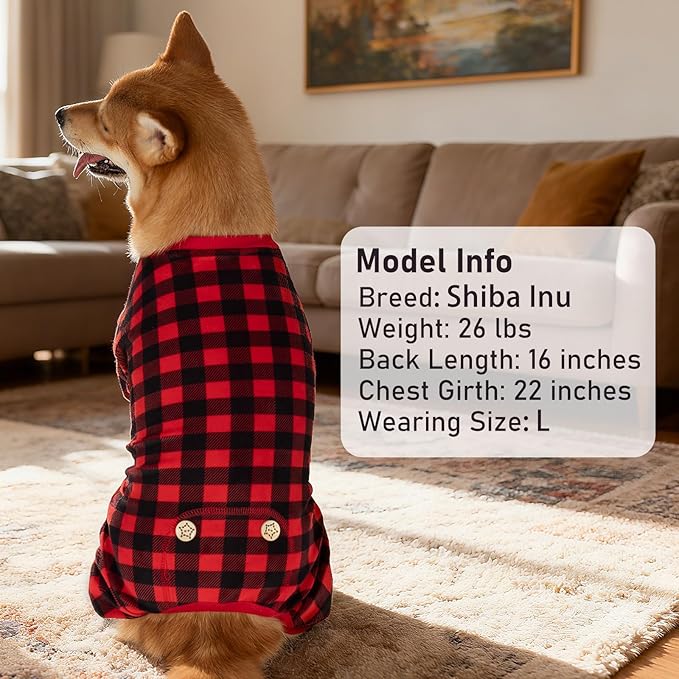 KYEESE Dog Pajamas Red Buffalo Check Puppy Pjs Comfy Doggie Costume Soft Dog Pajamas for Small Dogs Warm Pet Pjs Velvet 4 Legs Pet Jammies Stretchy Dogs Clothes,XS