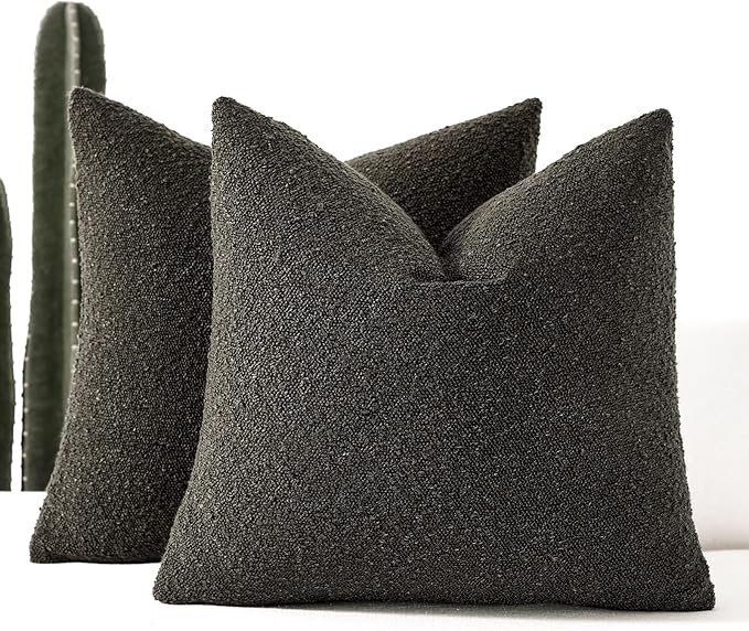 Boucle Decorative Throw Pillow Covers for Couch Set of 2, 26x26 inches, Dark Coffee