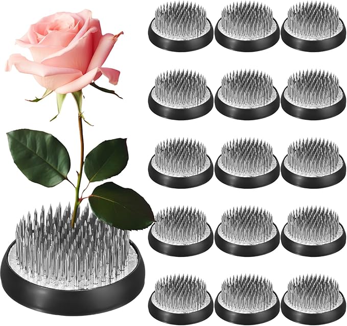 Sliner 16 Pieces Floral Frogs Round Flower Holder Japanese Ikebana Vase Kenzan Flower Arranger Floral Fixed Tools Pin for Arrangement Home DIY Craft(Silver,1.57 Inch)
