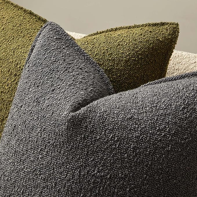 JUSPURBET 18x18 Pillow Covers Set of 2 Decorative Throw Pillow Covers Case for Couch Sofa Bed Soft Boucle Textured Cushion Covers with Hidden Zipper for Home Decor Living Room,Dark Grey
