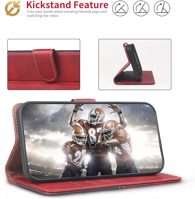 CIVICASE for iPhone 14 Pro Wallet Case,Leather Flip Case [RFID Blocking] Credit Card Holder Folio Magnetic Stand TPU Shockproof Cover Color Matching for iPhone 14 Pro (6.1") Red Brown