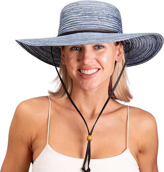 Sloggers Women's Wide Brim Braided Sun Hat with Wind Lanyard - UPF 50+ Maximum Sun Protection