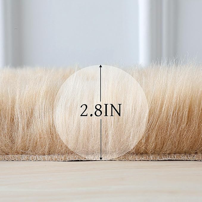Faux Fur Rug Sheepskin Shag Fluffy Fuzzy 6x9 ft Beige Rugs for Bedroom Bedside Bed Floor Living Room Plush Rectangle High-Density Cushion Carpet Super Sofa Cover