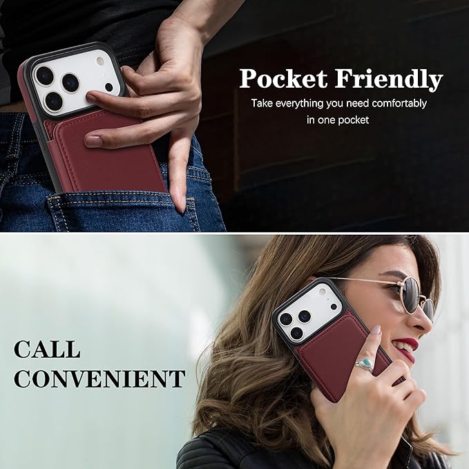 GUERNICA for iPhone 17 Pro (6.3") Case Wallet with Card Holder, RFID Blocking Leather Protection, Shockproof Women Men Phone Case for Apple 17 Pro, Wine Red