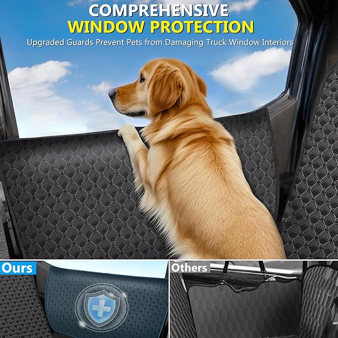 Truck Back Seat Extender for Dogs, Upgraded Waterproof Pet Seat Cover with Door Protection, Hard Bottom, Holds 420lbs, Dog Hammock for F150/Silverado 1500/GMC Sierra 1500/RAM 1500/Titan