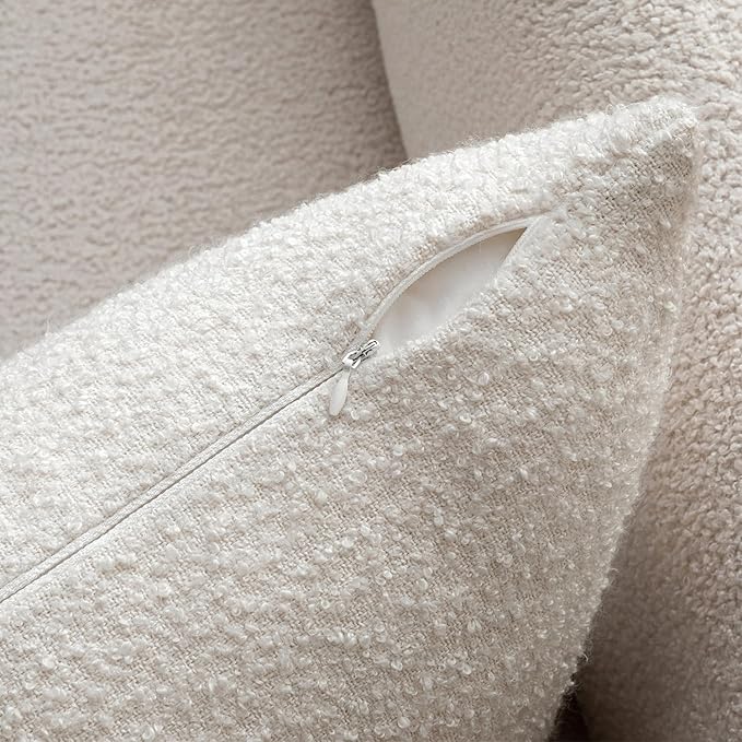 MIULEE Boucle Throw Pillow Covers 20x20 Inch Set of 2 White Faux Leather Textured Decorative Pillow Cases Boho Farmhouse Accents Cushion Covers for Couch Bed Livingroom Home Decor