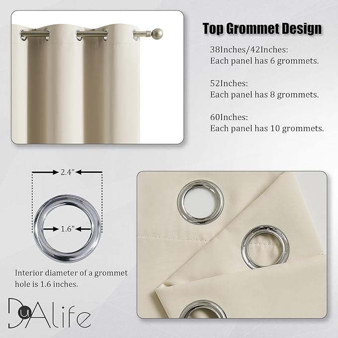 DUALIFE Cream Beige Curtains 108 Inch Length Blackout Window Drapes for Bedroom Thermal Insulated Room Darkening Curtains for Living Room,Grommet Top (60 x 108 Inches Long Buttercream, 2 Panels)