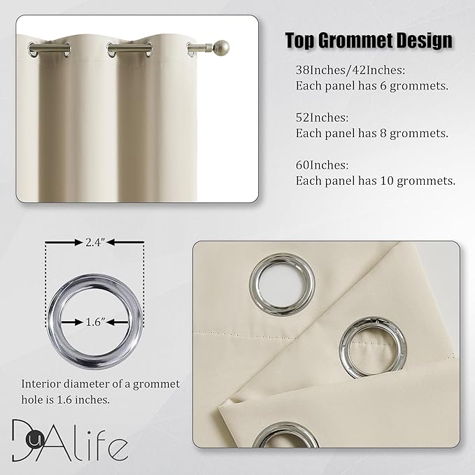 DUALIFE 96 Inch Length Cream Beige Curtains Blackout Window Drapes for Bedroom Thermal Insulated Room Darkening Curtains 2 Panels for Living Room,Grommet Top 42x96 Inches Long Buttercream