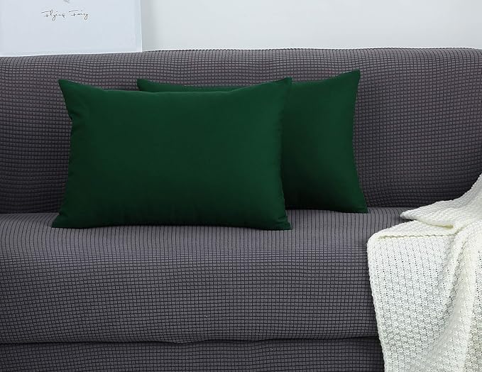 TangDepot Handmade Decorative Solid 100% Cotton Canvas Throw Pillow Covers/Pillow Shams, (12"x20", Deep Green)